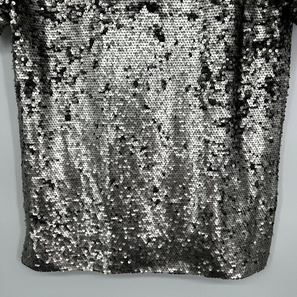 Anthropologie Vanessa Virginia Top Sequin V Neck Silver Black - Picture 11 of 11